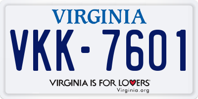 VA license plate VKK7601