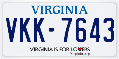 VA license plate VKK7643