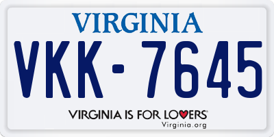 VA license plate VKK7645