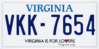 VA license plate VKK7654