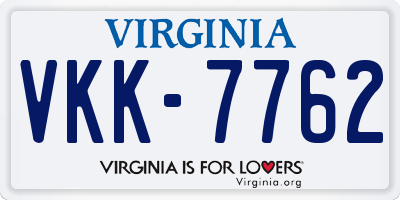 VA license plate VKK7762