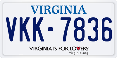VA license plate VKK7836