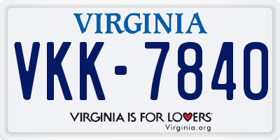 VA license plate VKK7840