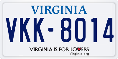 VA license plate VKK8014