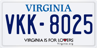 VA license plate VKK8025