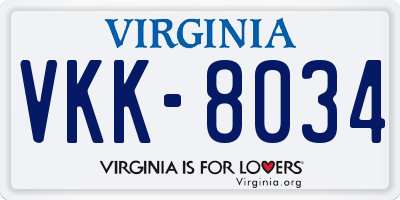 VA license plate VKK8034