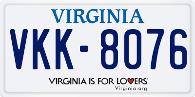 VA license plate VKK8076