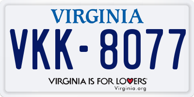 VA license plate VKK8077