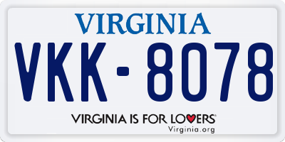 VA license plate VKK8078