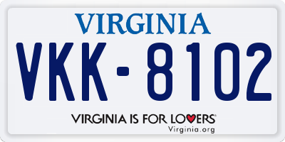 VA license plate VKK8102