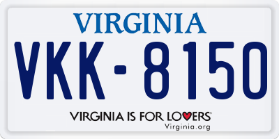 VA license plate VKK8150