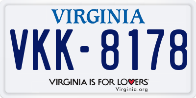VA license plate VKK8178