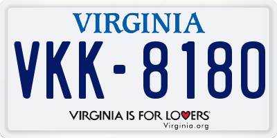 VA license plate VKK8180