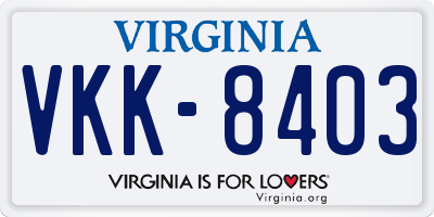 VA license plate VKK8403