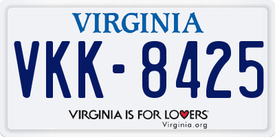 VA license plate VKK8425