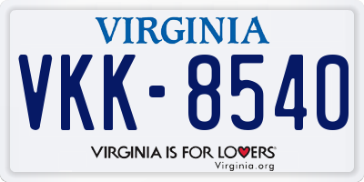 VA license plate VKK8540
