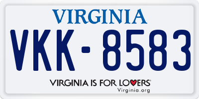 VA license plate VKK8583