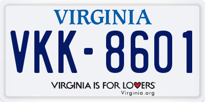 VA license plate VKK8601