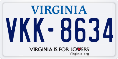 VA license plate VKK8634