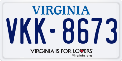 VA license plate VKK8673