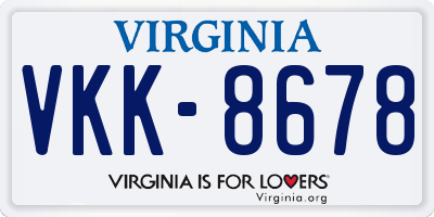 VA license plate VKK8678