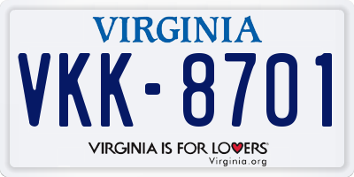 VA license plate VKK8701
