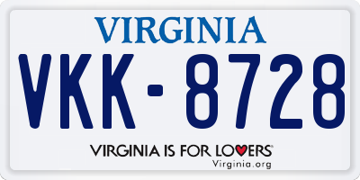 VA license plate VKK8728