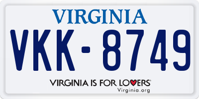 VA license plate VKK8749