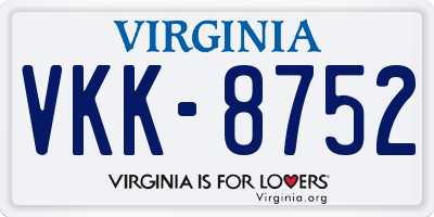 VA license plate VKK8752