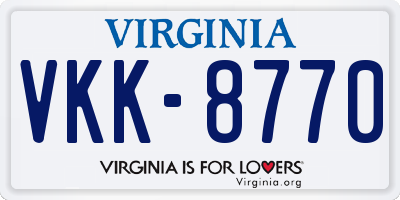 VA license plate VKK8770
