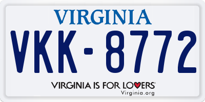 VA license plate VKK8772