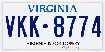 VA license plate VKK8774