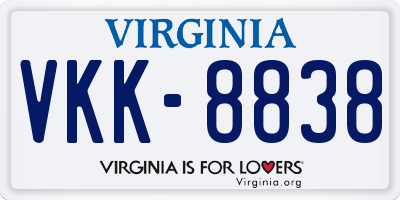 VA license plate VKK8838