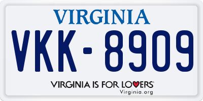 VA license plate VKK8909