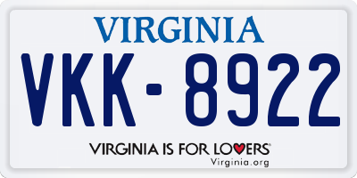 VA license plate VKK8922