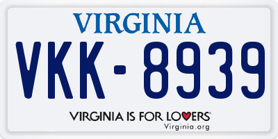 VA license plate VKK8939