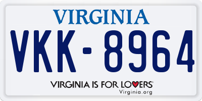 VA license plate VKK8964
