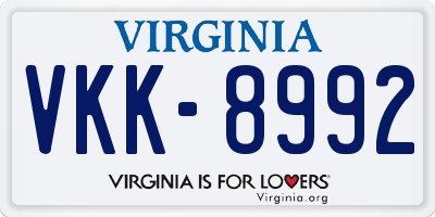 VA license plate VKK8992