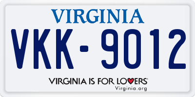 VA license plate VKK9012