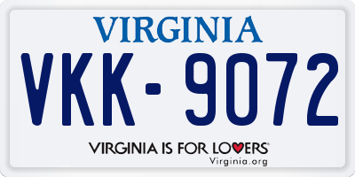 VA license plate VKK9072