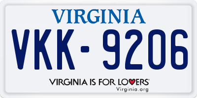 VA license plate VKK9206