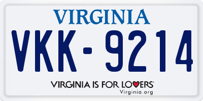 VA license plate VKK9214