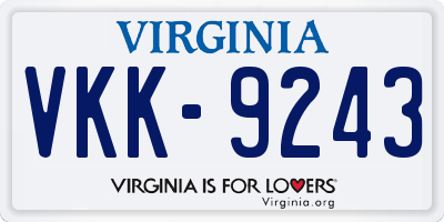 VA license plate VKK9243