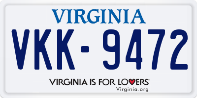 VA license plate VKK9472