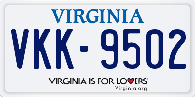 VA license plate VKK9502