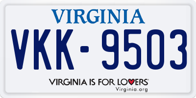 VA license plate VKK9503