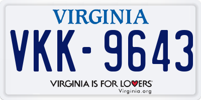 VA license plate VKK9643