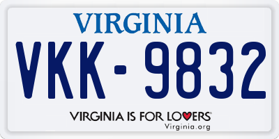 VA license plate VKK9832