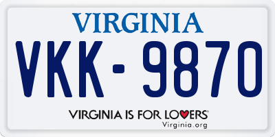 VA license plate VKK9870