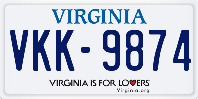 VA license plate VKK9874